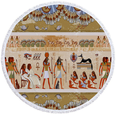 Image of Egyptian Scripture Round Beach Towel Set