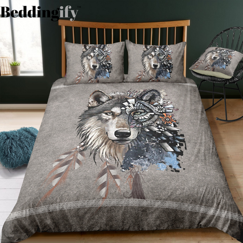 Image of Native Indian Mystic Wolf Bedding Set - Beddingify