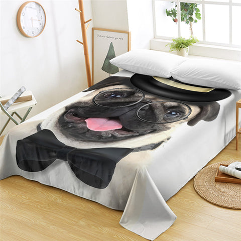 Image of 3D Mr Pug Flat Sheet - Beddingify