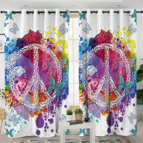 Image of Butterflies Peace Sign 2 Panel Curtains