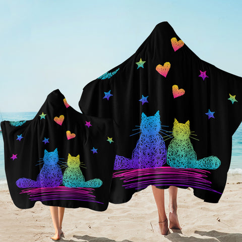 Image of Cat Couple Romantic SW1746 Hooded Towel