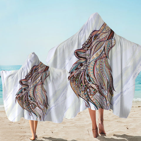 Image of Stylized Howling Wolf Hooded Towel