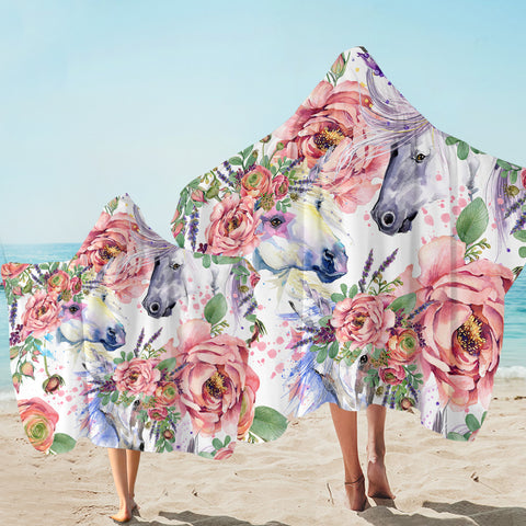 Image of Horse Couple Floral SW1645 Hooded Towel