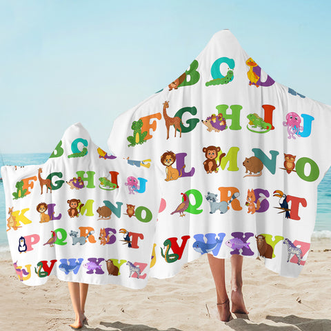 Image of Cute Animal Alphabet SW1712 Hooded Towel