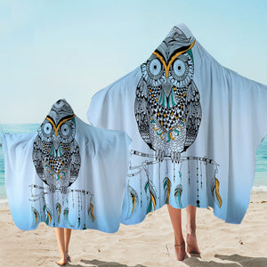 Staring Owl Light Blue Hooded Towel