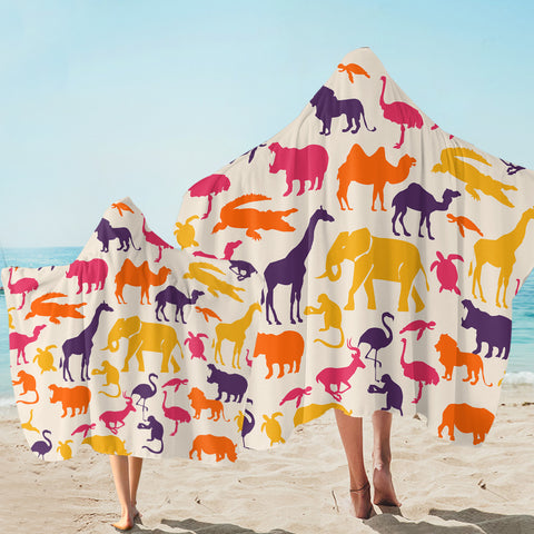 Image of Colorful Animal Shadows SW1652 Hooded Towel