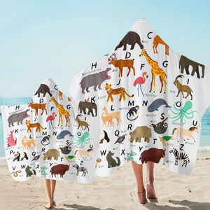 Animal Alphabet White SW1713 Hooded Towel