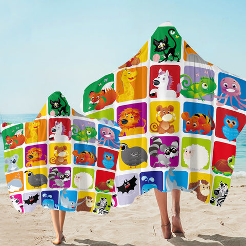 Image of Cartooned Animals Colorblocks SW1707 Hooded Towel