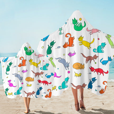 Image of Cheery Colorful Cats SW1740 Hooded Towel