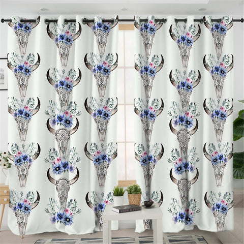 Image of Flowers Sheep Skull 2 Panel Curtains