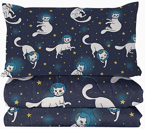 Image of 4 Pieces Catstronaut Space Comforter Set - Beddingify