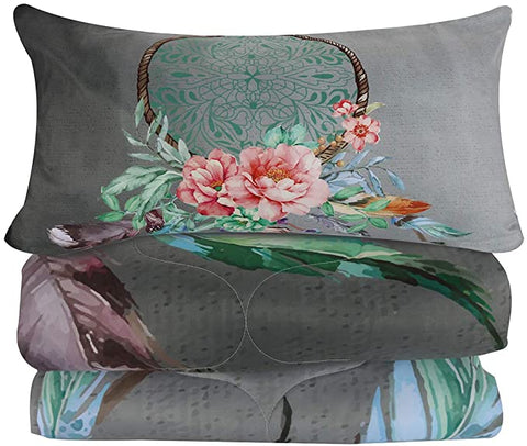 Image of 4 Pieces Colorful Dreamcatcher Grey Comforter Set - Beddingify
