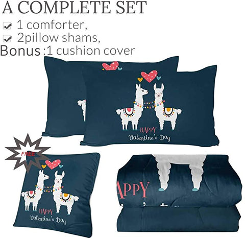 Image of 4 Pieces Happy Valentine's Day Llama Comforter Set - Beddingify