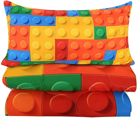 Image of 4 Pieces 3D Wet Lego Blocks Comforter Set - Beddingify