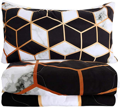 Image of 4 Pieces Beehive Pattern Blocks Comforter Set - Beddingify