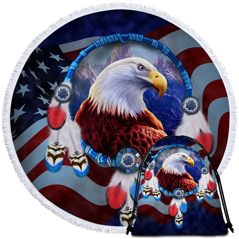 Image of America Mascot Eagle Round Beach Towel Set - Beddingify