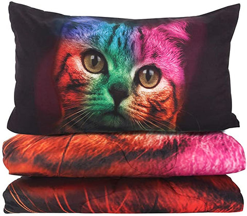 Image of 4 Pieces 3D Multicolor Cat Comforter Set - Beddingify