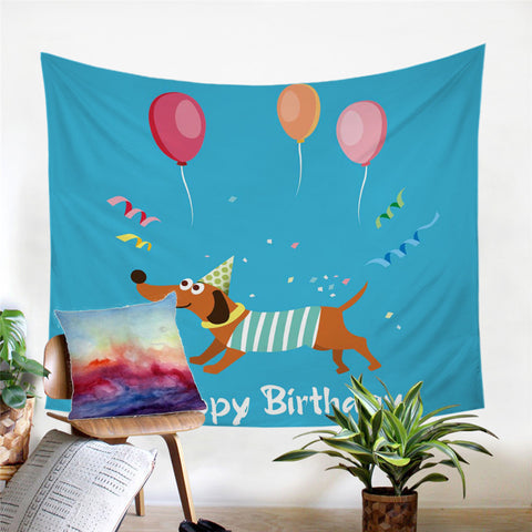 Image of Happy Birthday Dachshund Tapestry - Beddingify