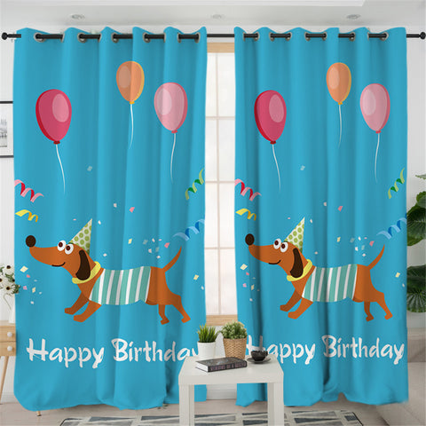Image of Dachshund Birthday 2 Panel Curtains