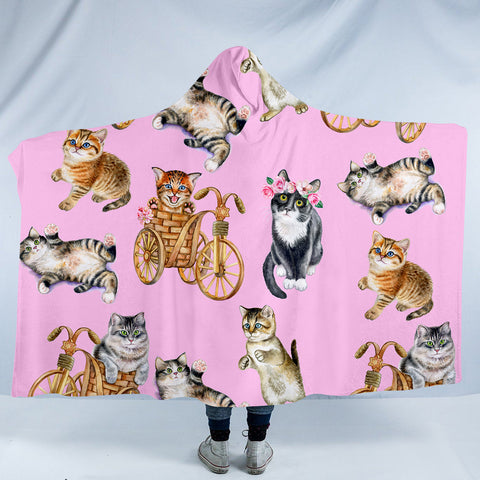 Image of Cat Patterns Pink SW1298 Hooded Blanket