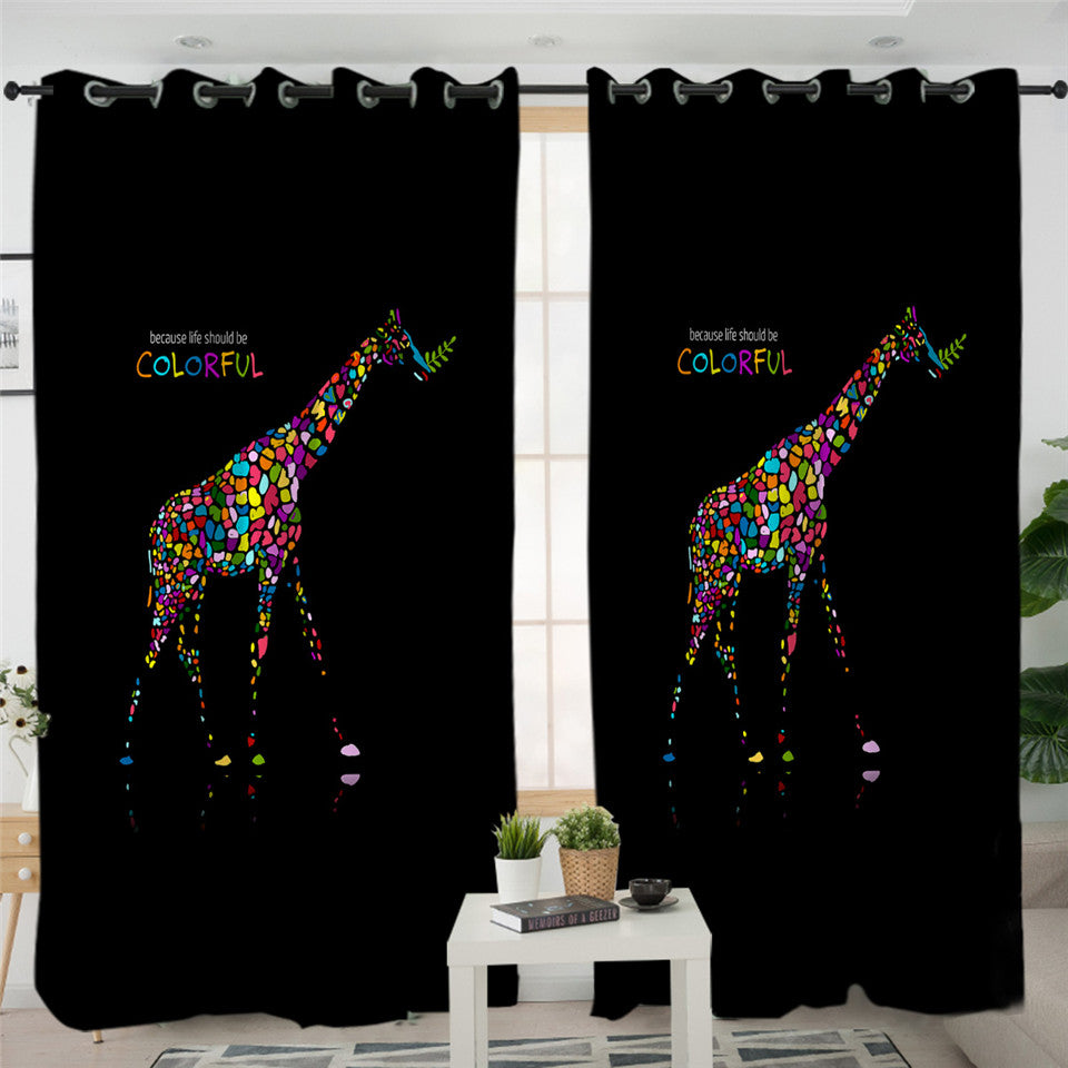 Colorful Giraffe Black 2 Panel Curtains