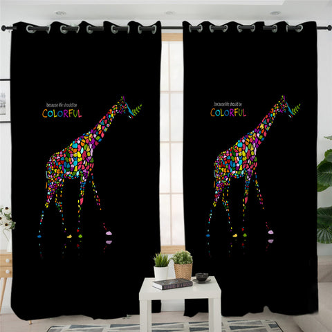 Image of Colorful Giraffe Black 2 Panel Curtains