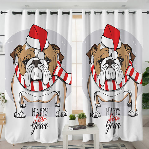 Image of Christmas Bulldog 2 Panel Curtains