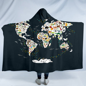 World Fauna Map SW0530 Hooded Blanket