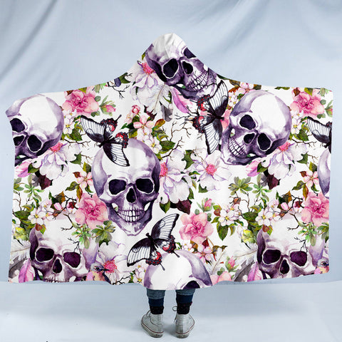 Image of Skulls Floral Themed SW0061 Hooded Blanket