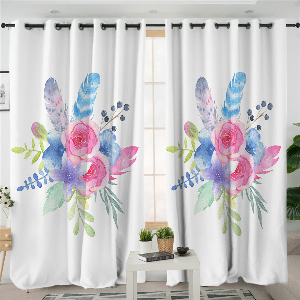 Feathers & Flower White 2 Panel Curtains