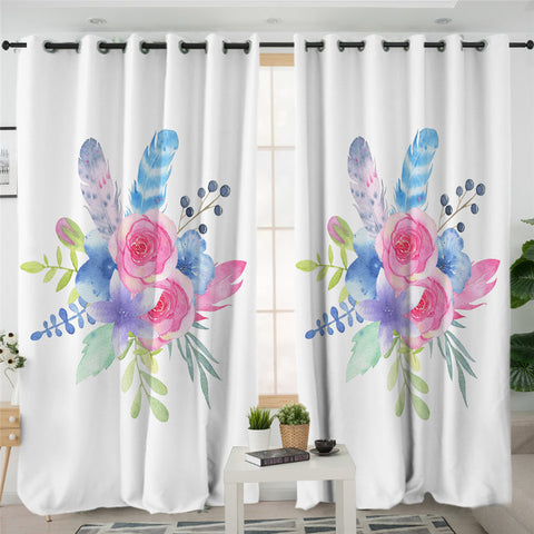 Image of Feathers & Flower White 2 Panel Curtains