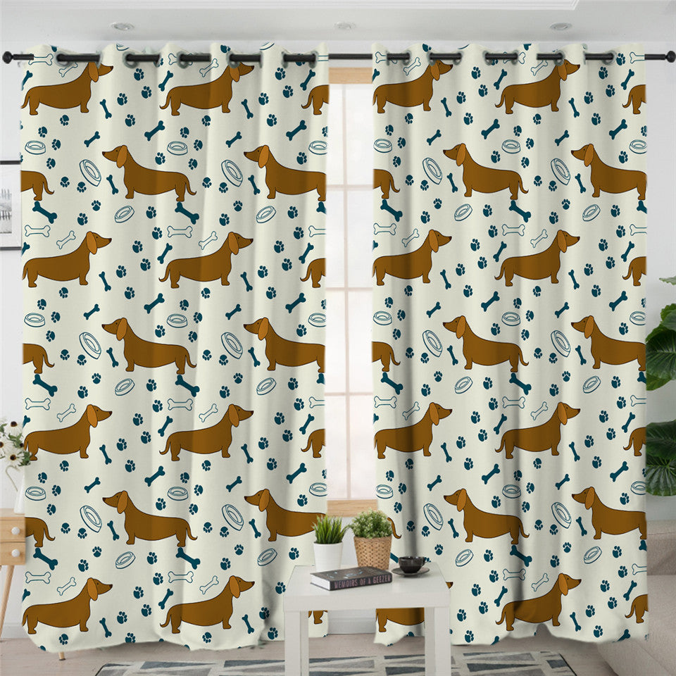 Cute Dachshund Themed 2 Panel Curtains