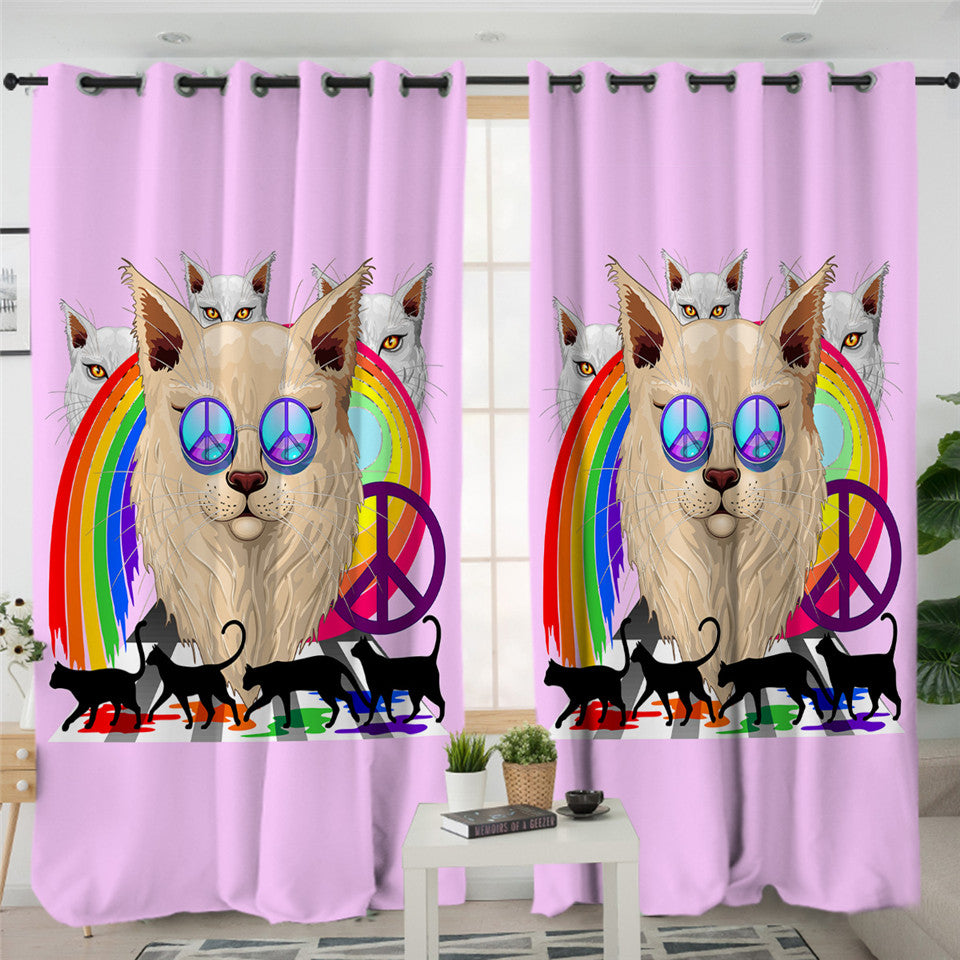 Peace For Cats 2 Panel Curtains