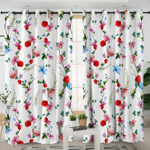 Image of Flowery Pattern White 2 Panel Curtains