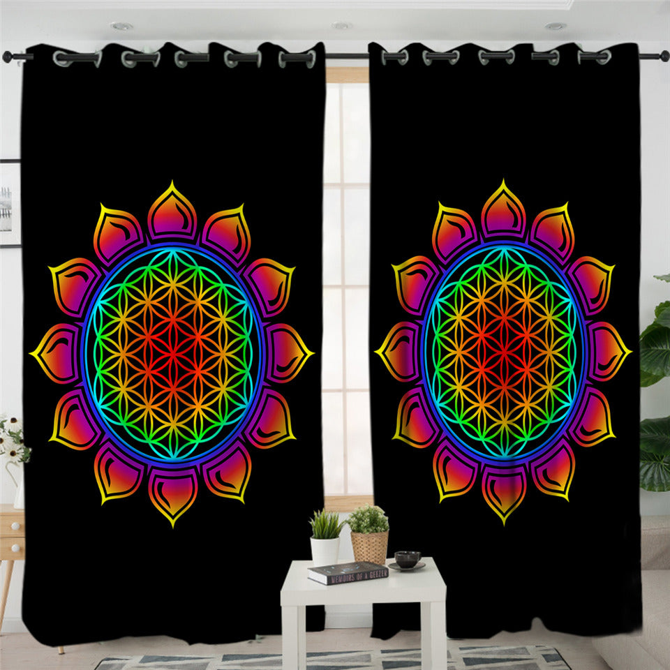 Mayan Flower Themed 2 Panel Curtains