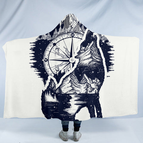 Image of Compass Wolf SW0041 Hooded Blanket