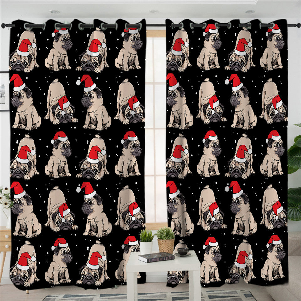 Christmas Pug 2 Panel Curtains