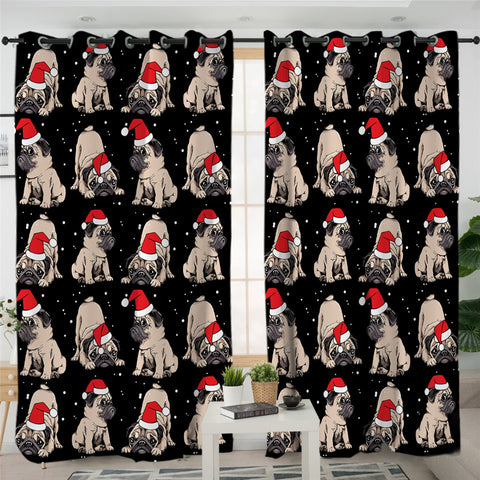Image of Christmas Pug 2 Panel Curtains