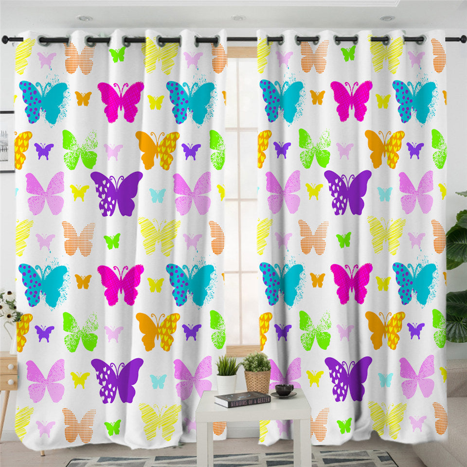 Colorful Butterflies Themed 2 Panel Curtains