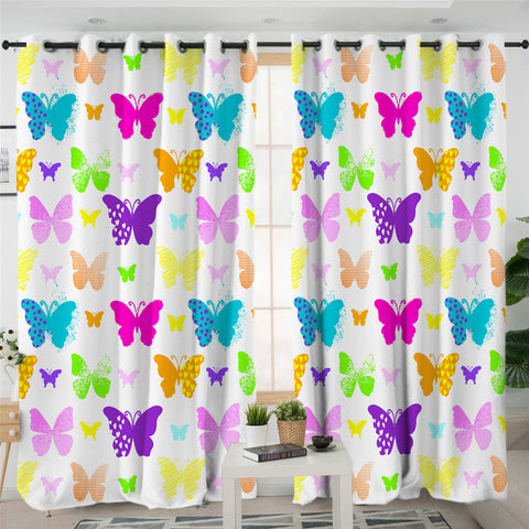Image of Colorful Butterflies Themed 2 Panel Curtains