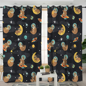 Outer Space Sloth Themed 2 Panel Curtains