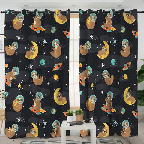 Image of Outer Space Sloth Themed 2 Panel Curtains