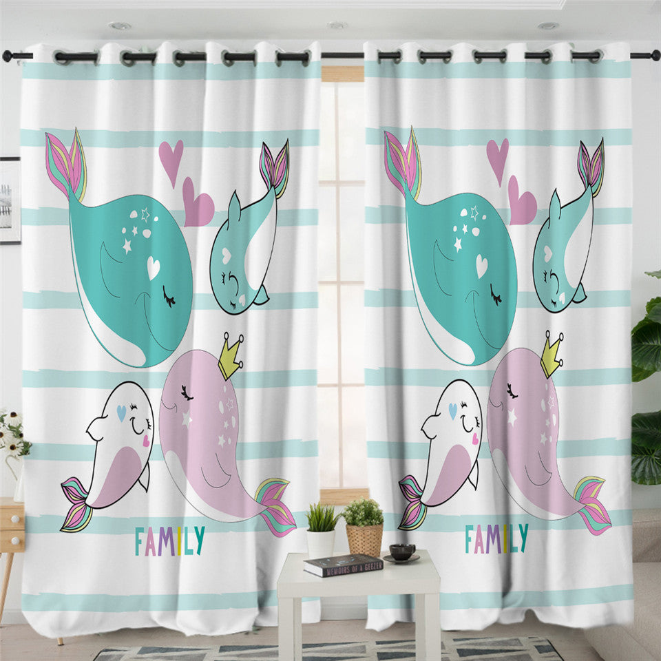 Whale Family 2 Panel Curtains