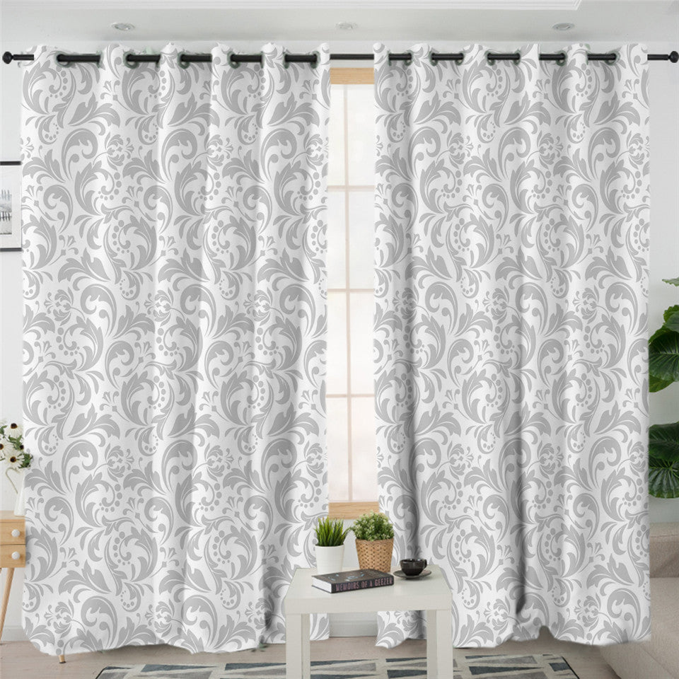 Stylize Grey Leaves 2 Panel Curtains