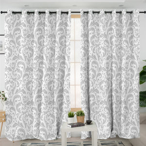 Stylize Grey Leaves 2 Panel Curtains