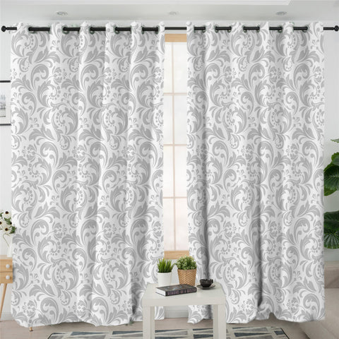 Image of Stylize Grey Leaves 2 Panel Curtains