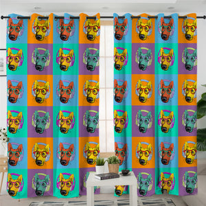 Music Dog Pattern 2 Panel Curtains