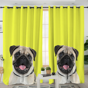 Yellow Pug 2 Panel Curtains