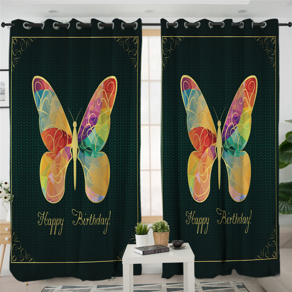 Birthday Butterfly Card 2 Panel Curtains