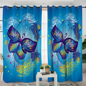 Impersonal Butterfly Blue 2 Panel Curtains